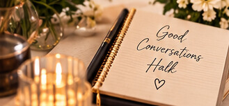 An open journal reading Good Conversations Happen